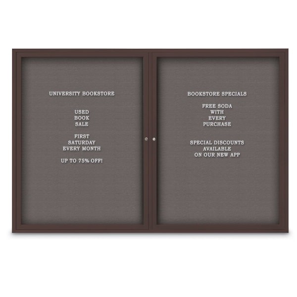 48"x24" 1-Door Enclosed Outdoor Letterboard, Grey Felt/Bronze Alum